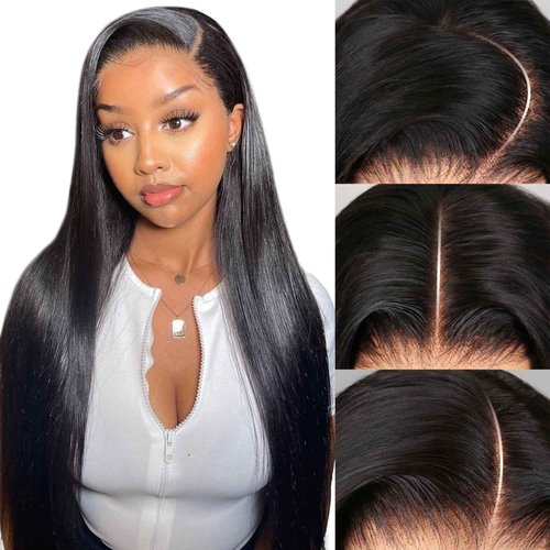 Indono Straight Wigs Human Hair 13x6 HD Lace Frontal Wig Pre Plucked Pre Cut with Baby Hair Black Human Hair Wig 220 Density Natural Color Wigs for Black Women 30 Inch