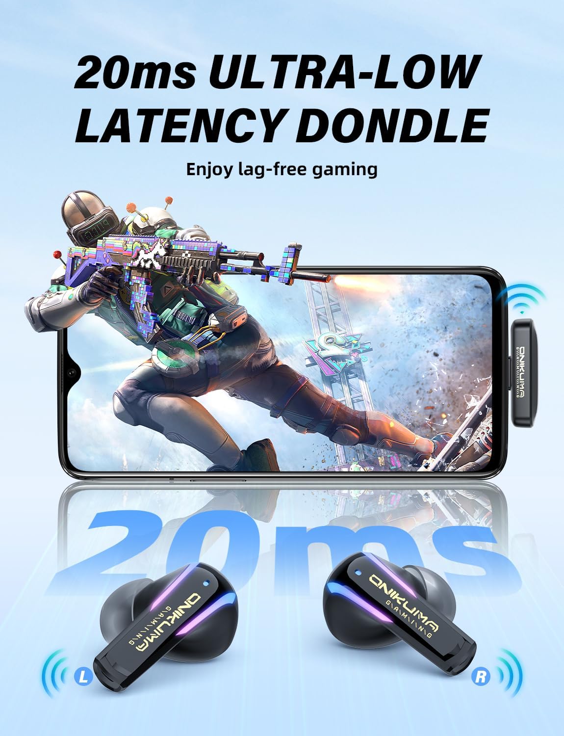 2.4G Wireless Gaming Earbuds with ENC Mic, 20ms Low-Latency for PS5/4, Meta Quest 3/3S/2, 2.4GHz Bluetooth Dual-Mode Headphones for Phone, Pad, Laptop, Steam Deck, Switch, PC, VR(with USB-C Dongle)