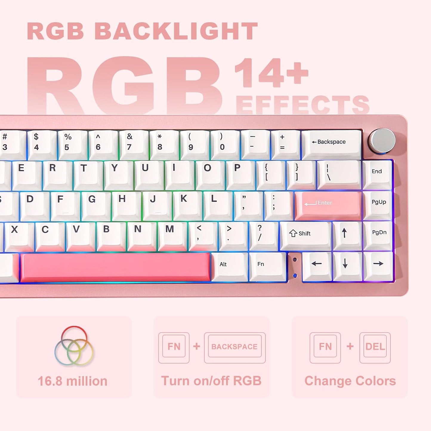 YUNZII AL66 Wireless Mechanical Keyboard for Win/Mac(Milk Switch, Pink), Spring Tea Dye Sub PBT Keycaps(Cherry Profile, Spring Tea)