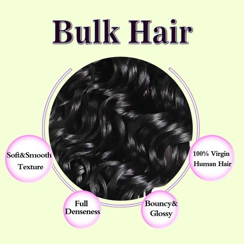 26 IN Human Braiding Hair for Boho Braids Curly Human Hair Braiding Hair Wet and Wavy Water Wave Bulk Human Hair for Braiding 2 Bundles/Pack (Total 100G)