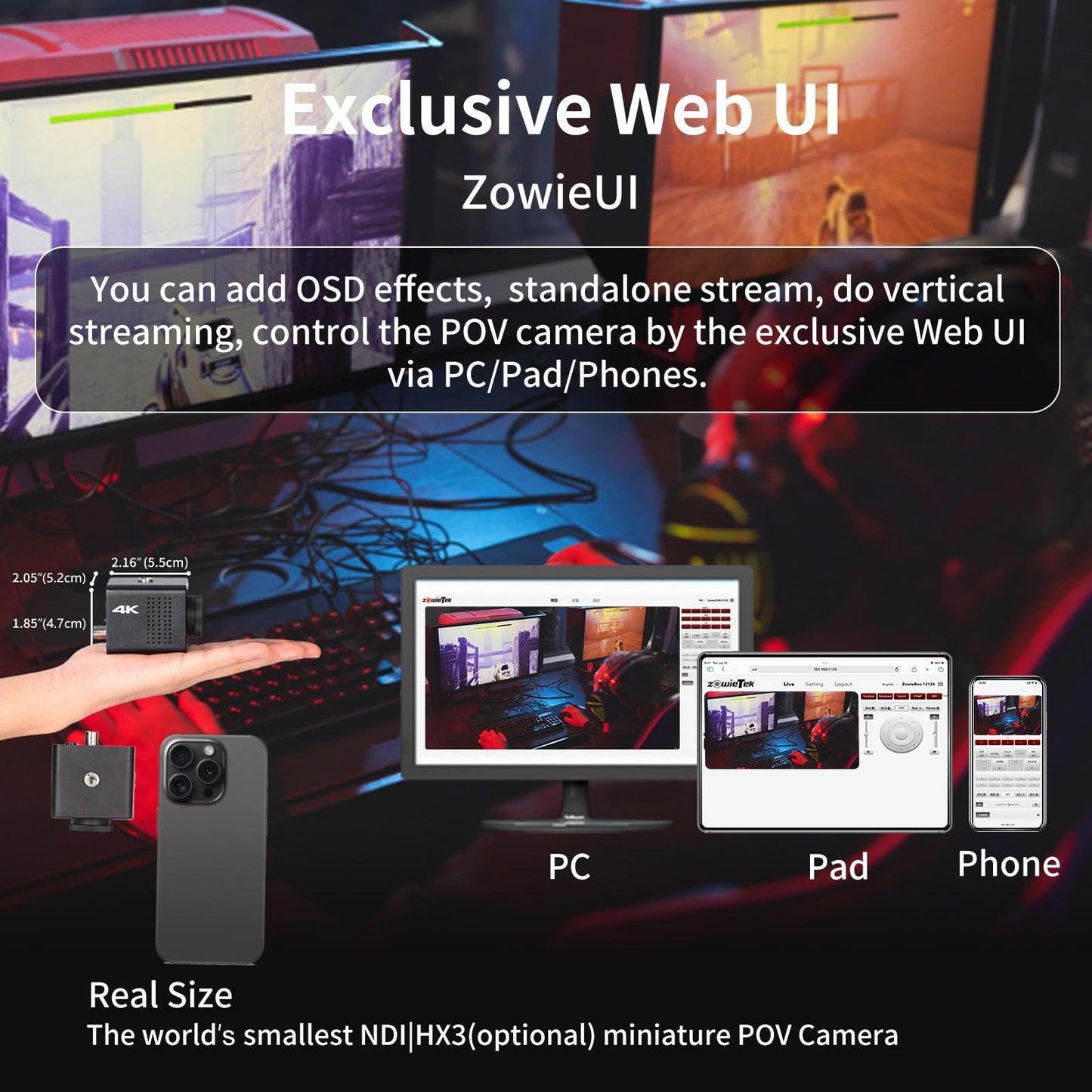 zowietek 4K Native NDI|HX3 POV Box Camera PoE, Simultaneously HDMI & SDI Output, RTSP/RTMP(s)/SRT, Standalone Live Streaming to YouTube/Facebook/Twitch for Webcast, Meeting, Teaching & Gaming (M12 AF)