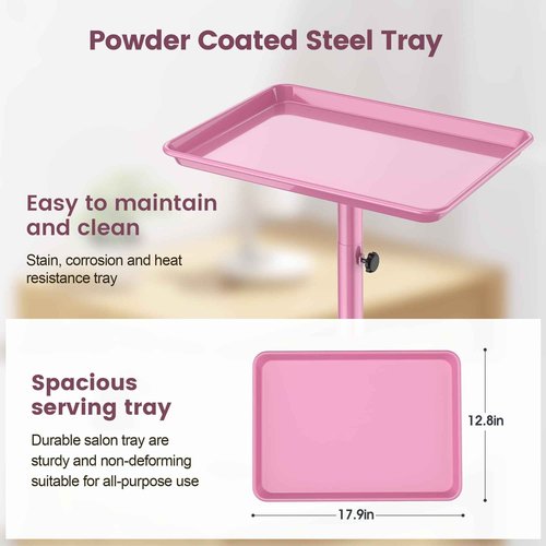 Rolling Salon Tray Tattoo Tray Salon Cart for Hair Stylist Salon Trolley Cart with Wheels Salon Rolling Tray-Pink