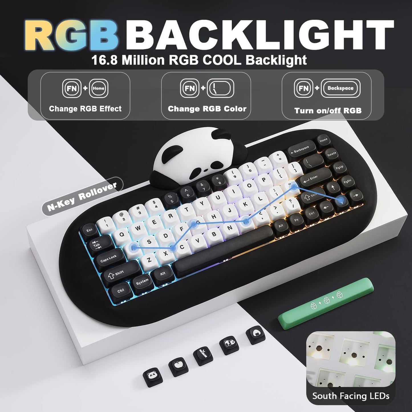 YUNZII C68 Wireless Mechanical Keyboard,65% Layout,Hot Swap,Triple Mode BT5.0/2.4G/Wired, RGB Backlit NKRO,Cute Cat Silicone Ergonomic Design for Win/Mac(Brown, Cocoa Cream V2 Switch)
