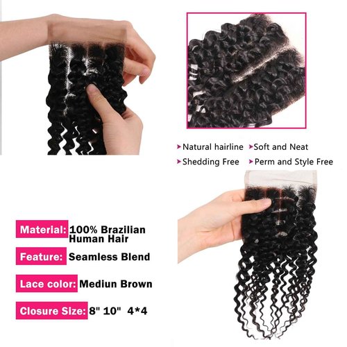 ManeMajesty 12A Brazilian Virgin Kinky Curly Human Hair Bundles 3 Pcs 14 Inch Bundle with 4x4 Lace Closure 100% Unprocessed Brazilian Vrigin Human Hair Curly Extensions for Black Women Natural Color