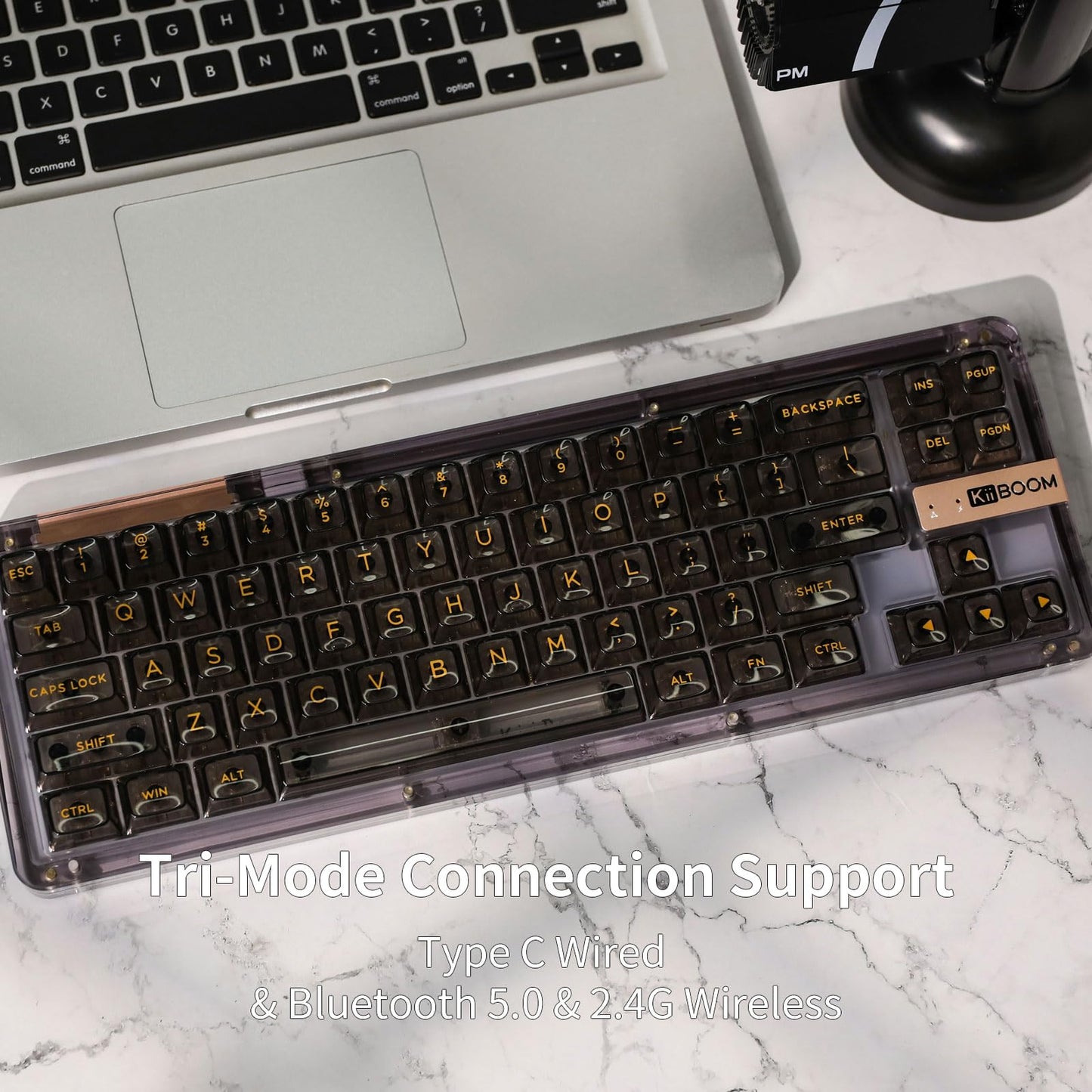 KiiBoom Phantom 68 65% Hot Swappable Crystal Gasket-Mounted Mechanical Keyboard, BT5.0/2.4GHz/USB-C Wired Wireless NKRO Gaming Keyboard with South-Facing RGB, 4000mAh Battery for Win/Mac(Black)