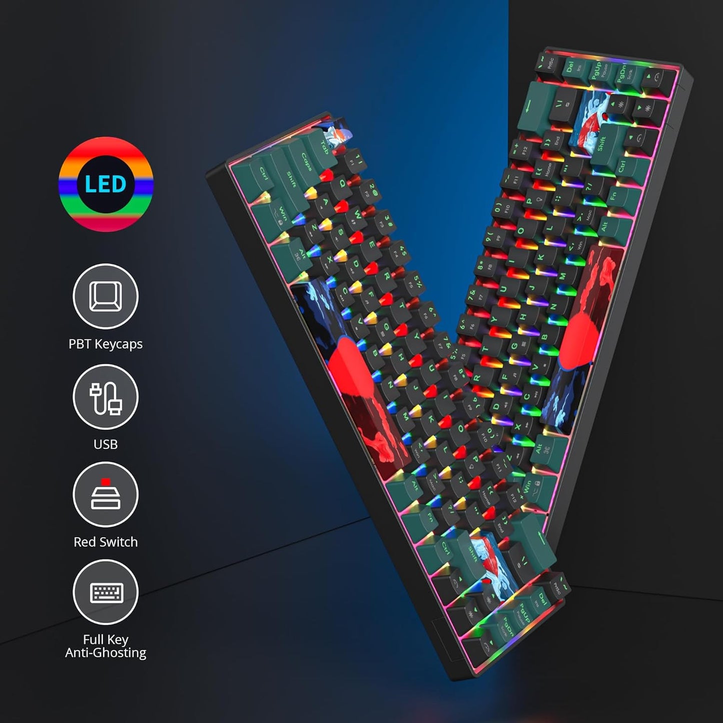 60 Percent Gaming Keyboard 61 Keys Wired Mechanical Keyboard Ultra Compact Key Board Red Switch LED Backlit for Windows Laptop Gamer