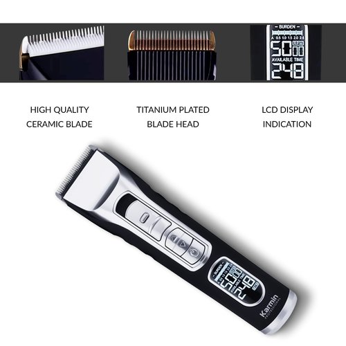 KARMIN T70 Professional Cordless Hair Clippers for Men, Beard Trimmer, Mustache, Haircut Tool, Ceramic Titanium Blades, Long Life Battery Operated, Rechargeable, Personal Grooming Barber Supplies