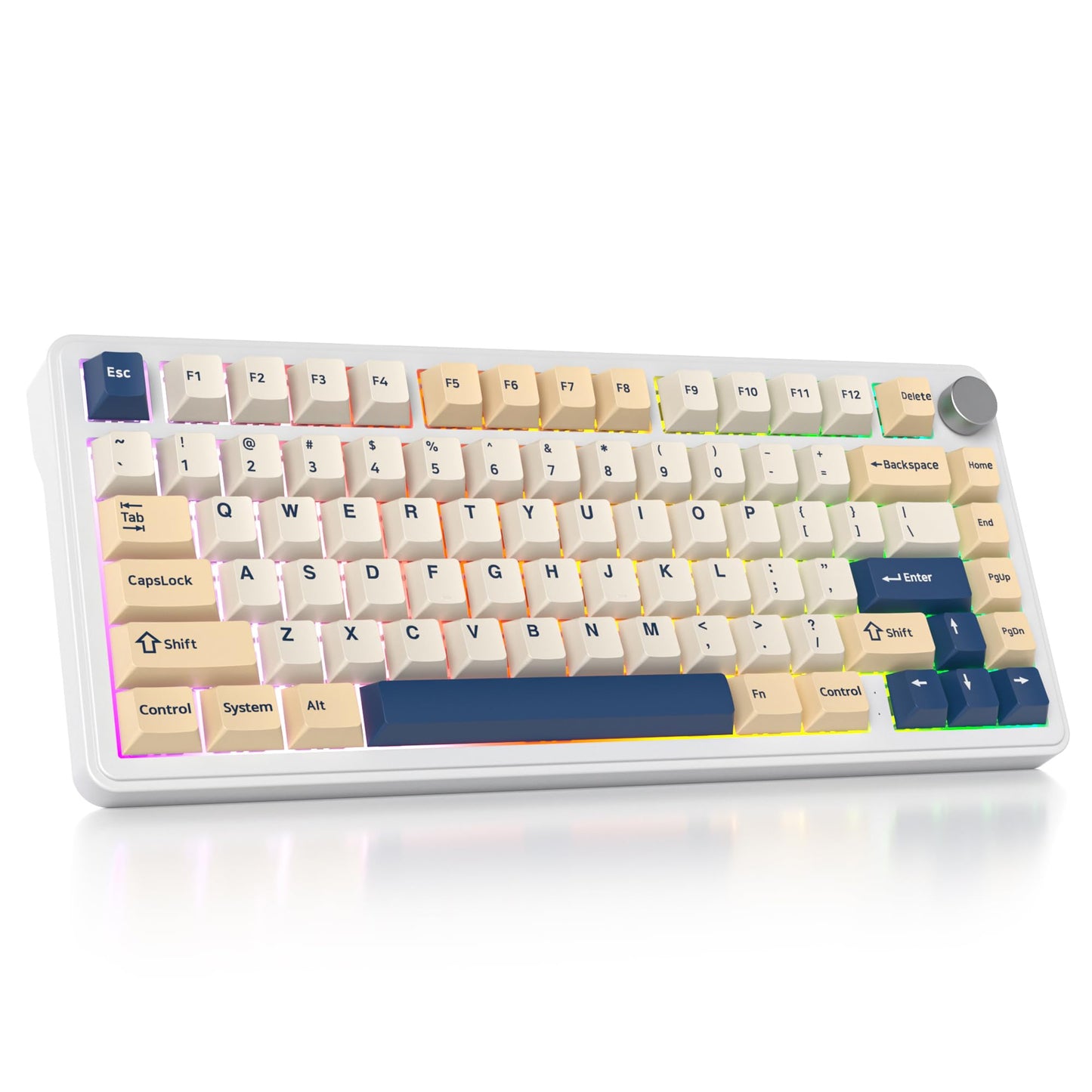 surmen M75 75% Wireless Creamy Keyboard with Gasket, Pre-lubed Triple Mode Bluetooth Mechanical Gaming Keyboard BT5.0/2.4Ghz/USB with Sound Absorbing Pads Hot-Swap(SOYA)