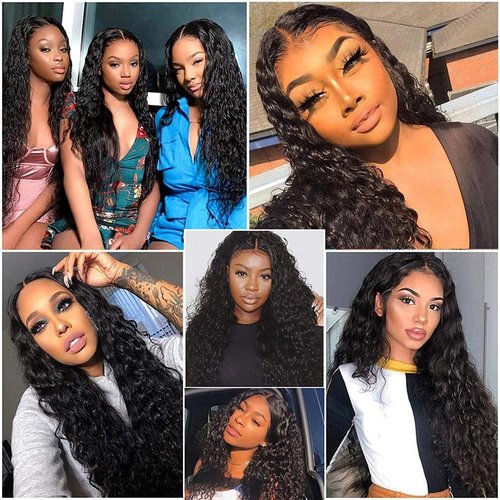 Metamuclia Water Wave 4X4 Lace Frontal Human Hair Wigs, 180% Density, Wet and Wavy Curly, Glueless, 18 Inch