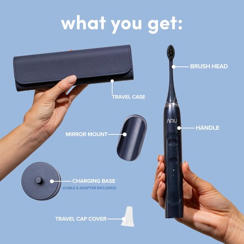ARU Sonic Toothbrush Starter Kit with Customizable Modes and 2 Minute Timer, ADA-Approved Electric Toothbrush for Adults, Soft Toothbrush for Gums, 45+ Days Battery, Travel Case, Mystic Blue