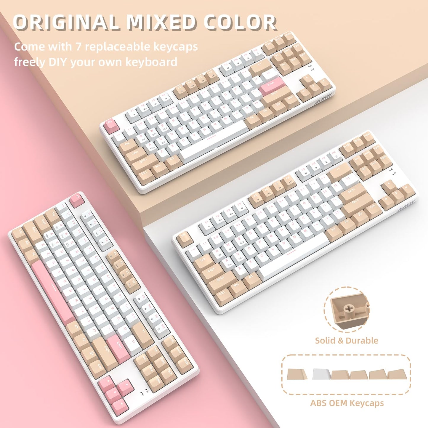 A.JAZZ Wireless Mechanical Keyboard, 87 Keys TKL Hot Swappable Bluetooth Gaming Keyboard, Dual Mode BT5.0/2.4G with Detachable Frame, USB Hub OEM Keycaps Custom Keyboard for PC Gamer Xbox(Red Switch)