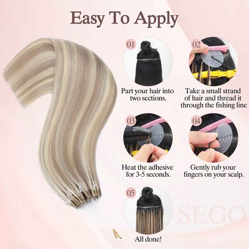 SEGO Pro 50pcs U Tip Hair Extensions Micro Ring Upgraded K Tip Hot Fusion Long Straight Keratin Hair Extensions,20inch Gold Brown mixed Bleach Blonde,50g