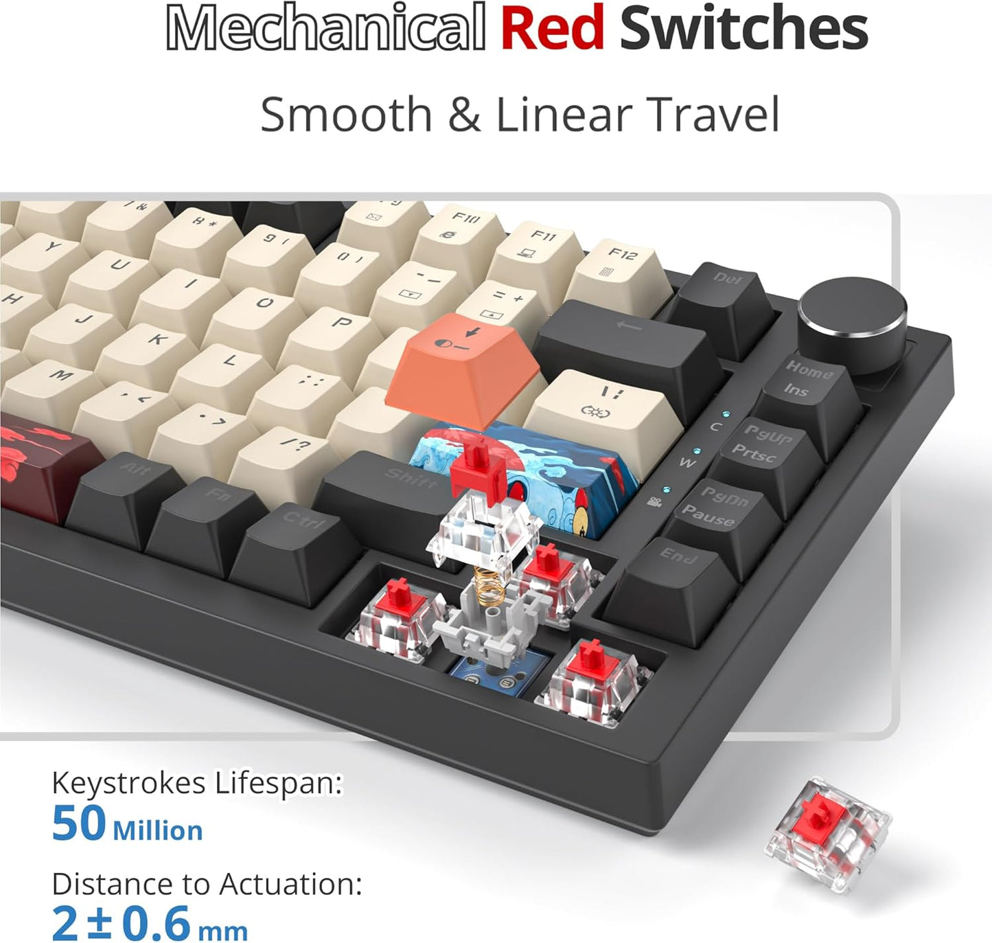 75 Percent Keyboard Gasket-Mounted with Sound Absorbing Pads, 82-Key Compact Wired RGB Mechanical Gaming Keyboard Hot-Swap Socket for Win, White Earth