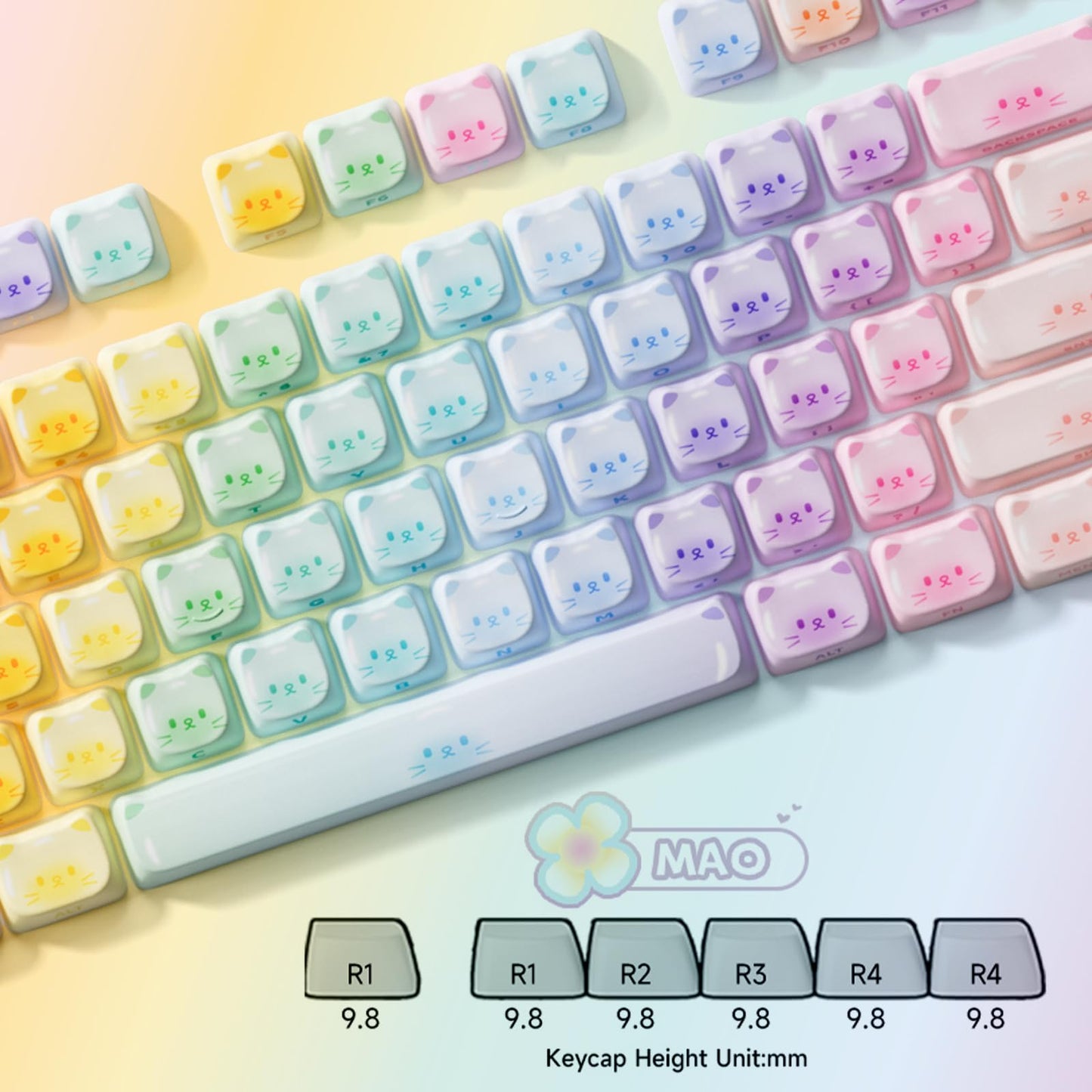 Akko PBT Keycaps Set, Colorful Cats Keycap Mao Profile 142-Key Keycaps for Mechanical Keyboards