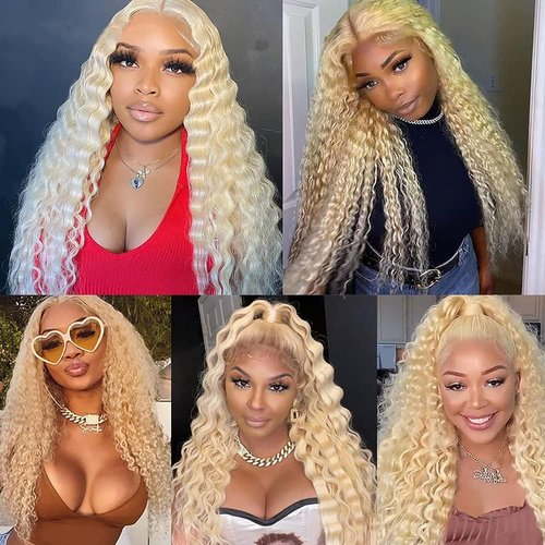 Habiliana Human Hair Bundles 22 24 26 Inch Blonde 613 Deep Wave Bundles Human Hair 100% Unprocessed Soft Sewn In with Double Drown Weft for Black Women