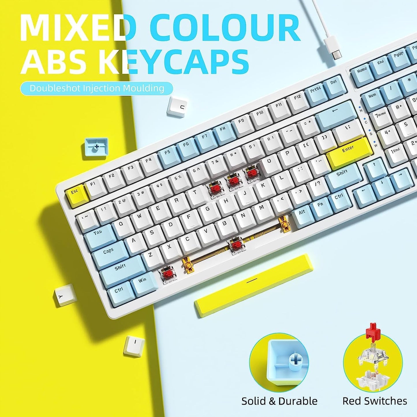 Ajazz Mechanical Gaming Keyboard,Hot Swappable Mechanical Keyboard with Numeric Pad,Compact USB Wired Keyboard 100 Keys Double-Shot ABS Keycaps,N-Key Rollover RGB Custom Keyboard for PC Mac(MX Red)
