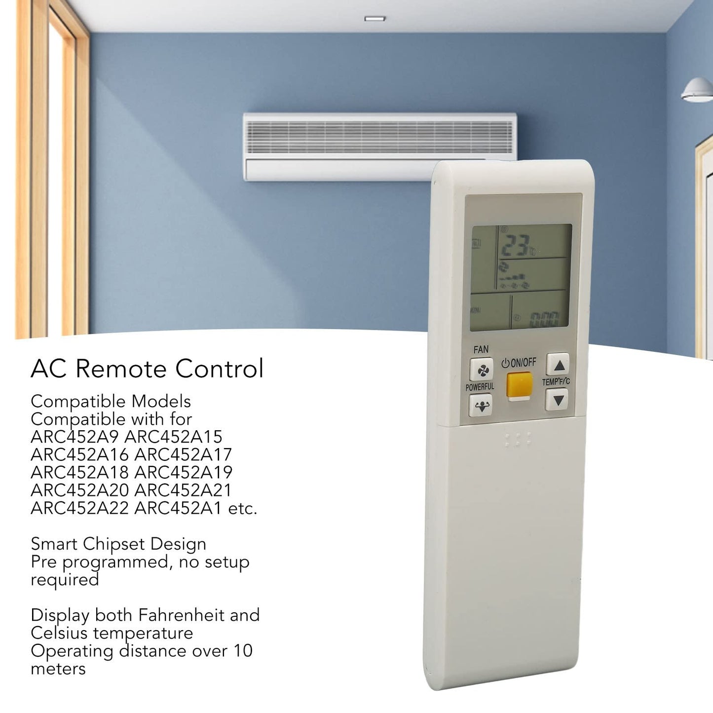 AC Remote Control for ARC452A9 ARC452A15 ARC452A16 ARC452A17 ARC452A18 ARC452A19 ARC452A20 ARC452A21, Replacement Air Conditioner Remote