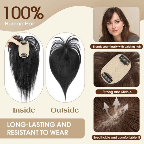 12 Inches 100% Human Hair Toppers for Women Pure White Hair Topper, Clip-In Hair Pieces for Thin Hair, Adds Volume,360°3D Covers Bald Spots(12#1001)