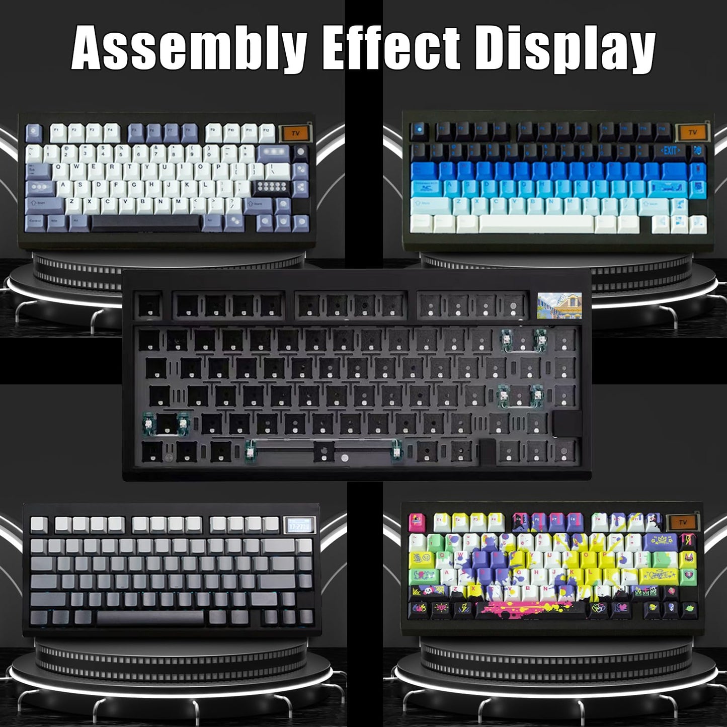 ZMX GMK81 75% Keyboard Kit,Hot Swap Bluetooth/2.4G Wireless/Type-C Tri-Mode RGB Mechanical Keyboard with TFT-LCD Screen PCB Gasket VIA Programmable Customized Barebones TKL Gaming DIY Kit (Black)