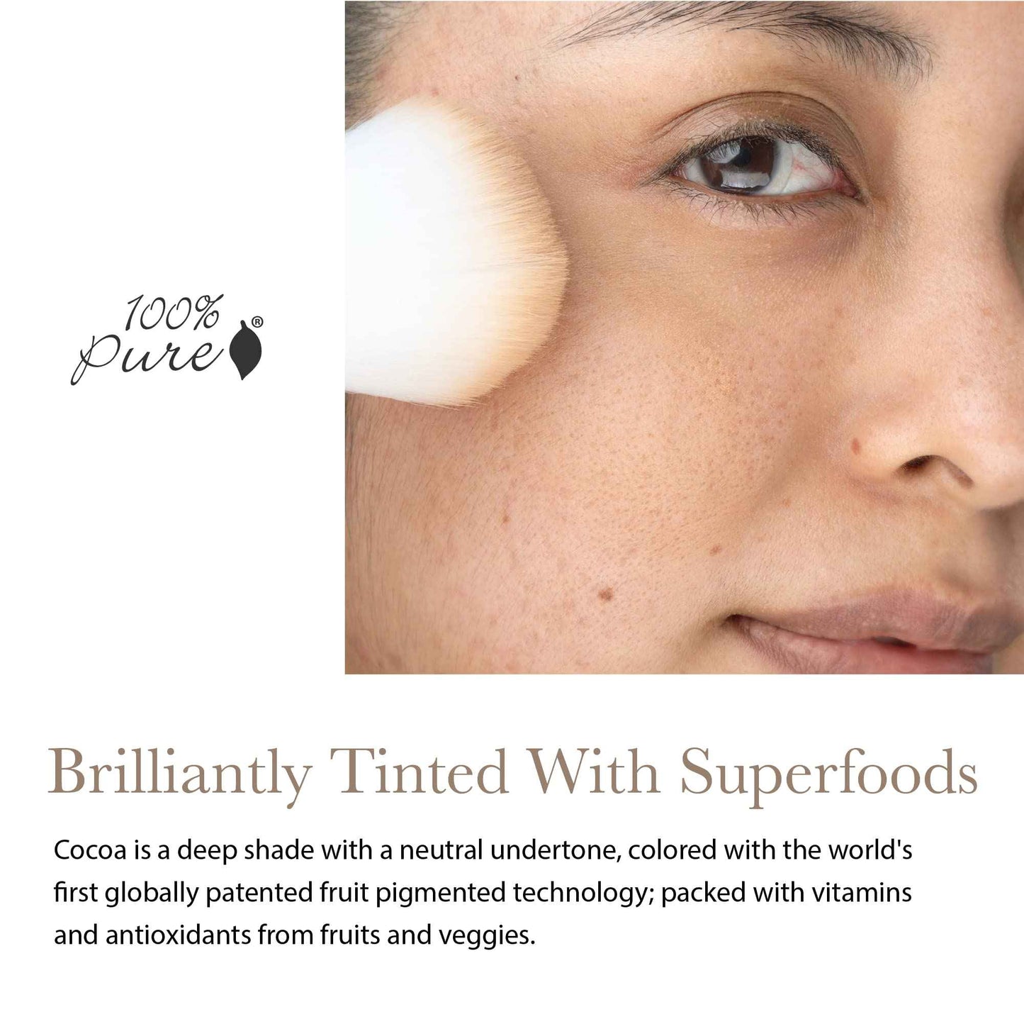 100% PURE Powder Foundation Matte Finish Face Makeup - Oil Absorbing Pressed Poreless Concealer - Vegan Fruit Pigmented Cocoa Color (Deep Shade w/Neutral Undertones) - 0.32 Oz