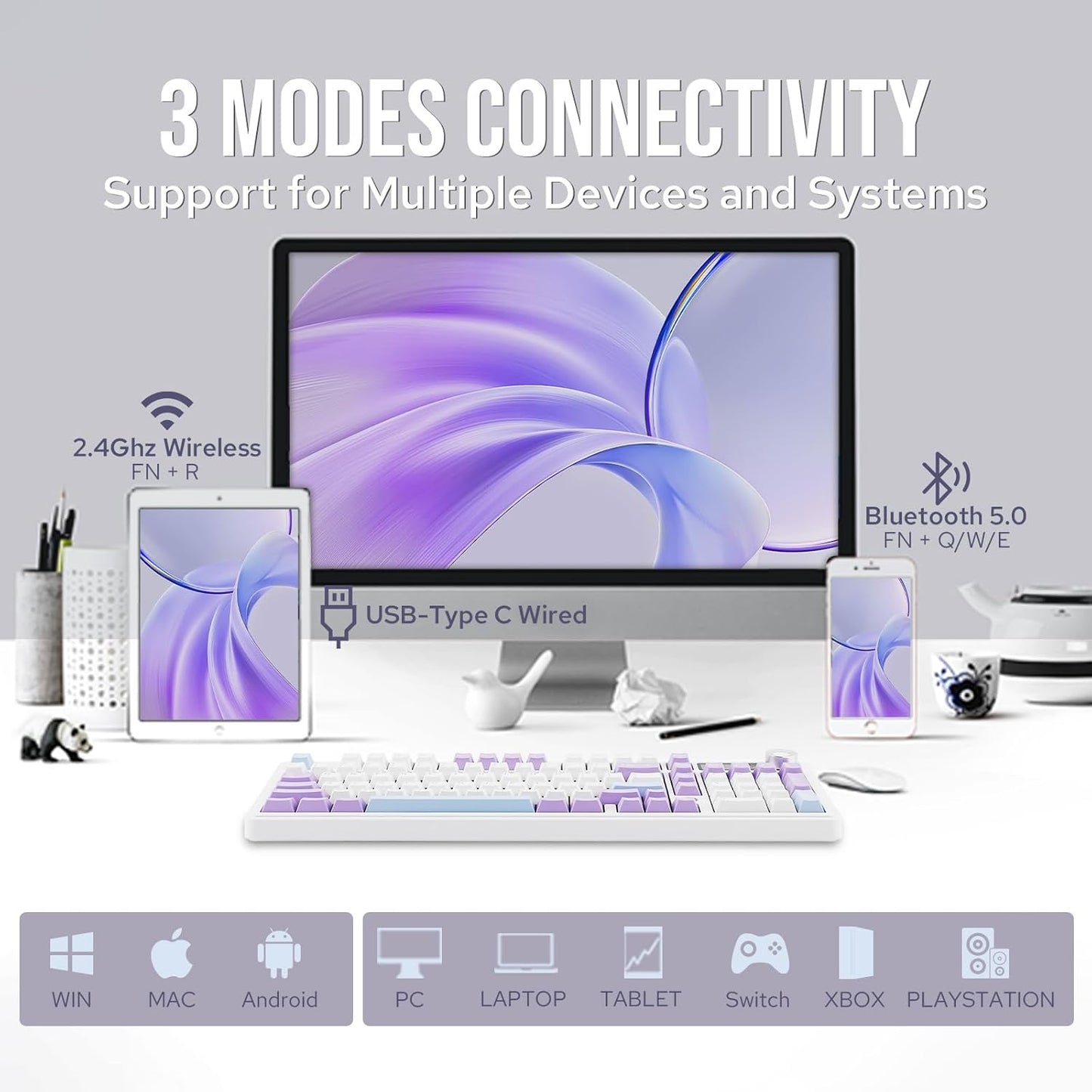 AJAZZ AK980 98% Mechanical Keyboard with KiiBOOM X Elyxirine Digital Dreams Pastel Y2K Keycap Set