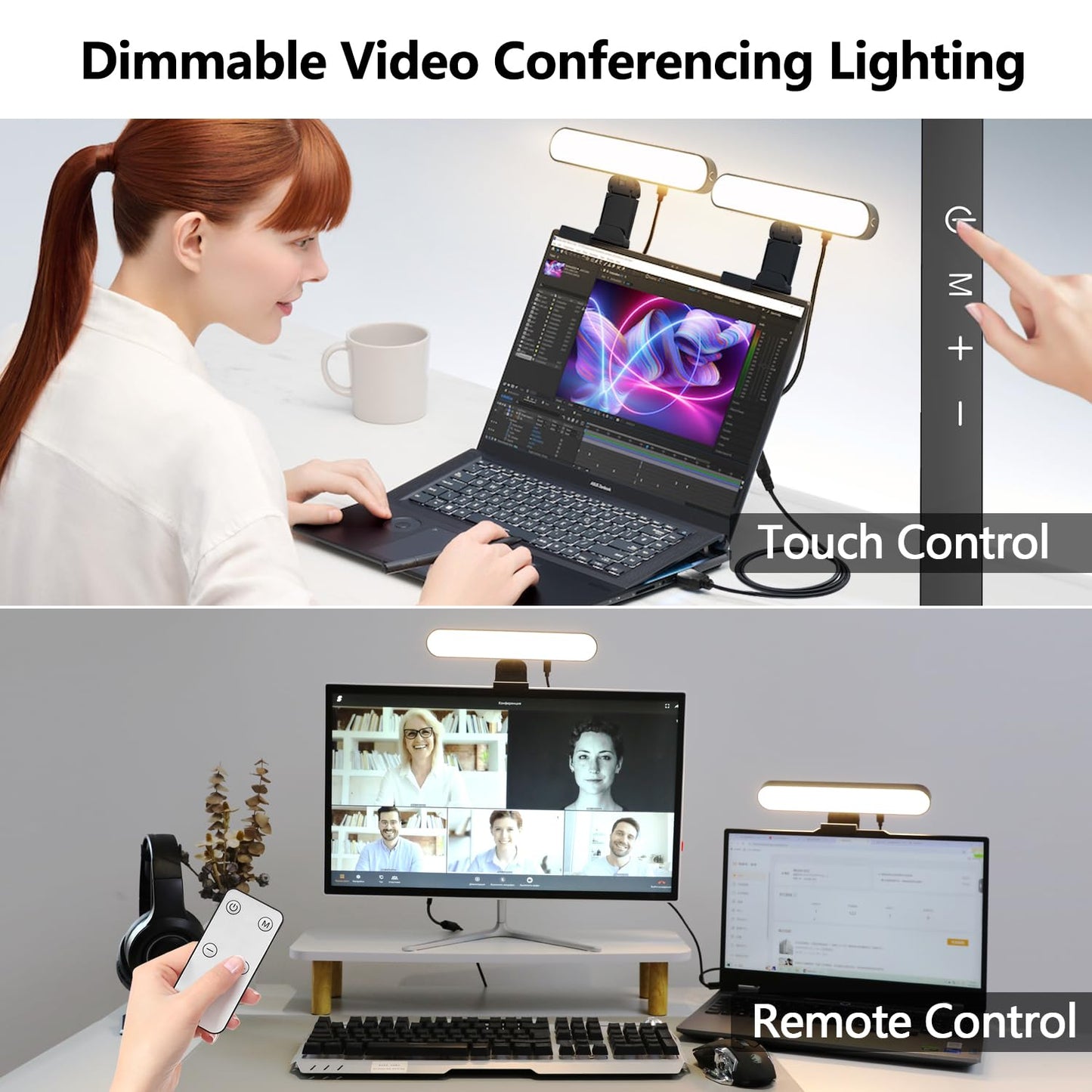 yAyusi Dual-lamp Video Conference Lighting, LED Streaming Light with Remote and Touch Control, Zoom Lighting for Computer,Webcam Laptop Monitor Ring Light for Video Calls/Zoom Meetings/Video Recording