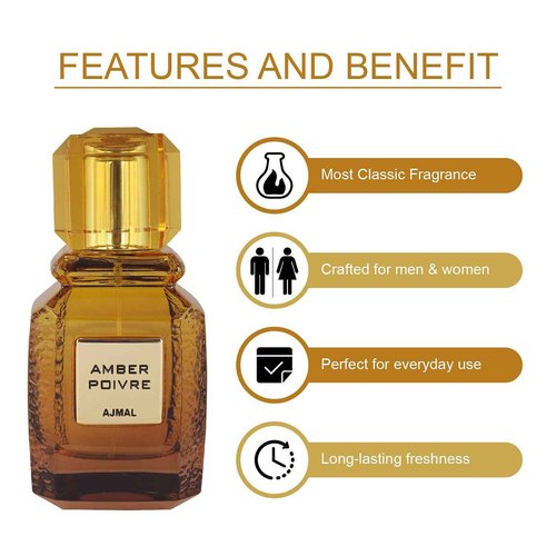 Ajmal Amber Poivre Eau De Parfum For Men & Women 3.4 Oz / 100 ML - Long Lasting Fresh Spicy Fragrance - Made In Dubai