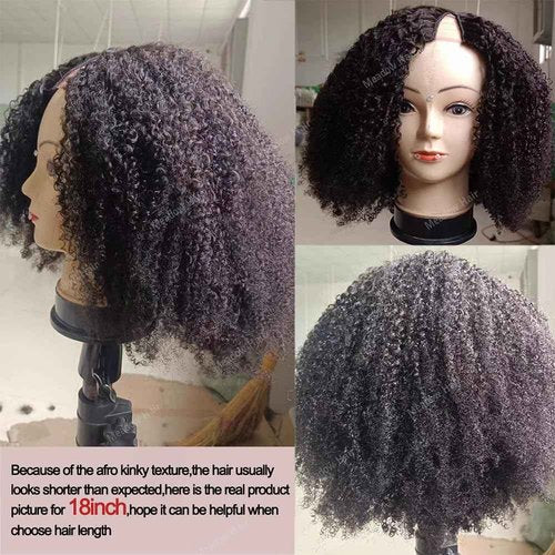 Meadow hair Afro Kinky Curly V Part Wig Human Hair Brazilian Virgin Upgrade U Part Wigs Glueless Afro Curly 180 Density Vpart Wig No Leave Out For Black Women 18Inch