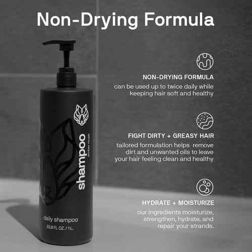 Black Wolf Shampoo & Conditioner for Men & Sonic Head Massager & Scalp Scrubber Bundle