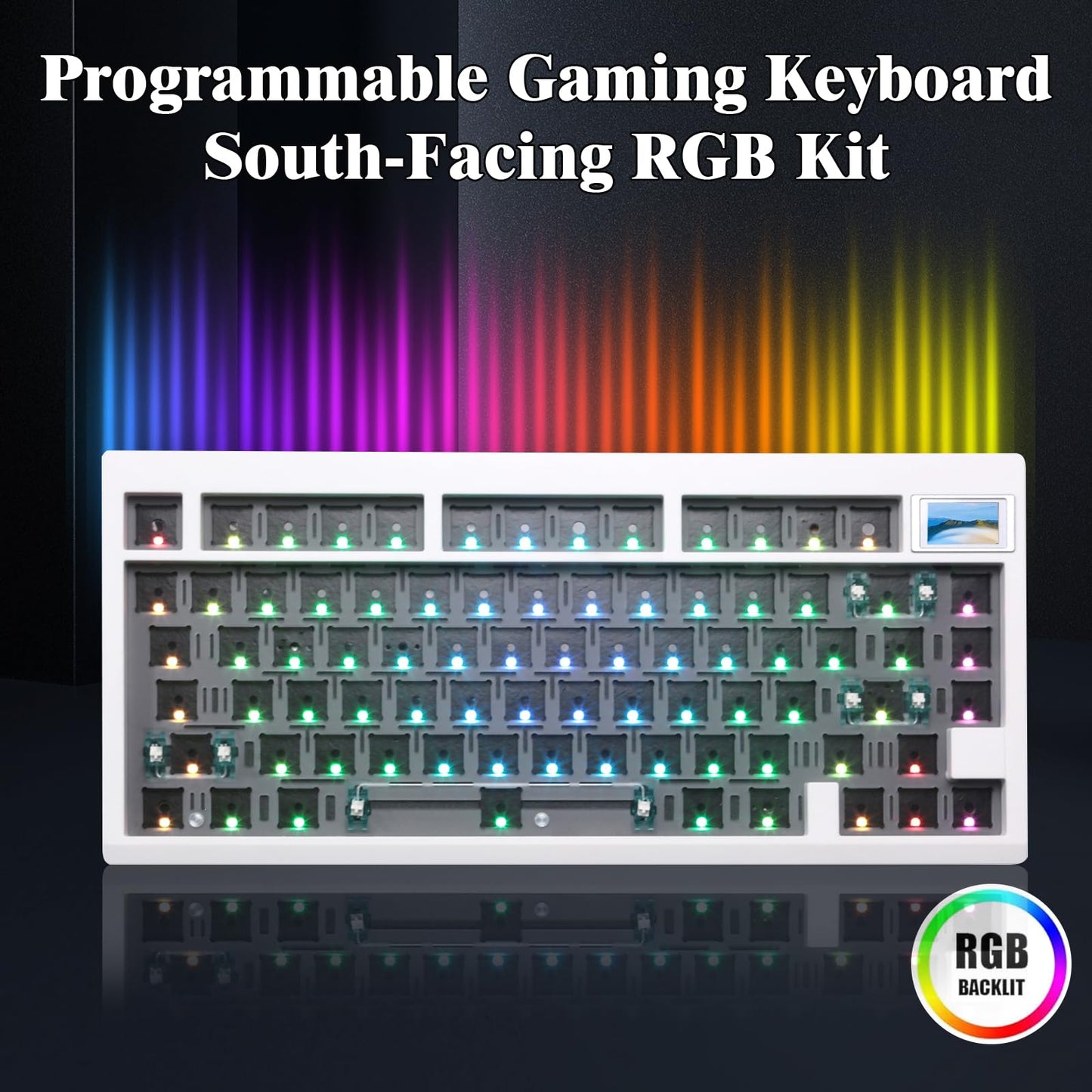 ZMX GMK81 Barebones Keyboard with Screen,75% VIA Programmable Hot Swappable PCB Gasket Mounted Wireless Mechanical Keyboard Kit Tri-Mode BT5.0/2.4G/USB-C Wired Custom RGB Gaming DIY Kit