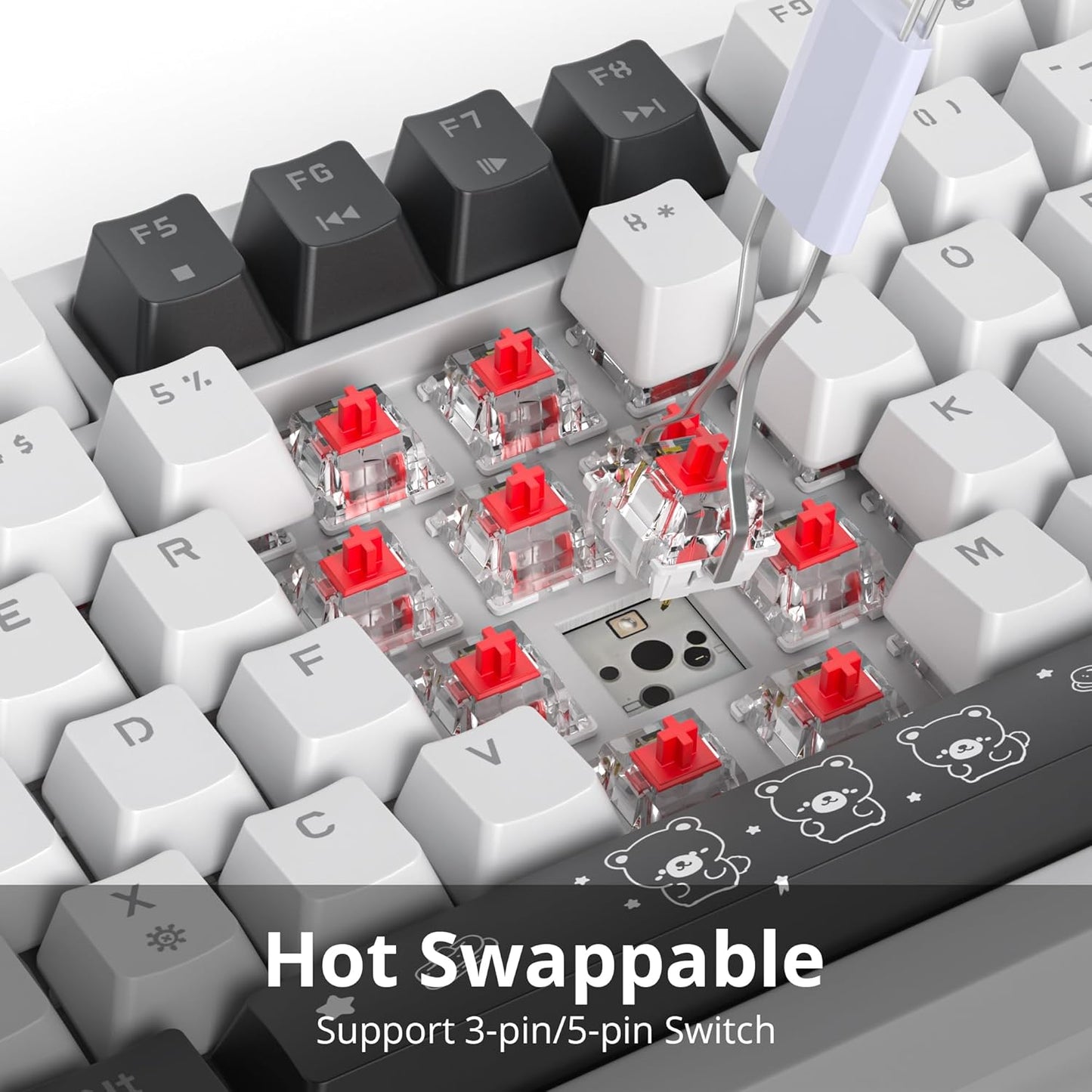 75% Wired Creamy Keyboard, Hot Swappable Mechanical Gaming Keyboard with Gasket Mounted, RGB Backlit, Red Switch, Knob Control for Win Pc Laptop(82White)