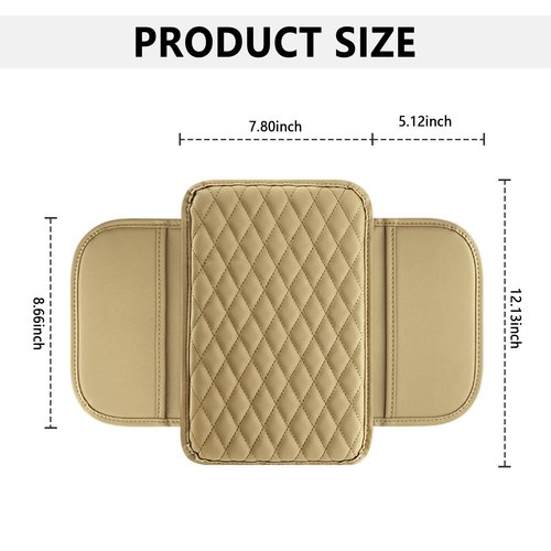 Upgraded Car Center Console Cover,Microfiber Leather Car Armrest Cover Cushion with 2 Storage Bags,Universal Car Armrest Storage Box Car Interior Accessories for Most Vehicles (Beige)