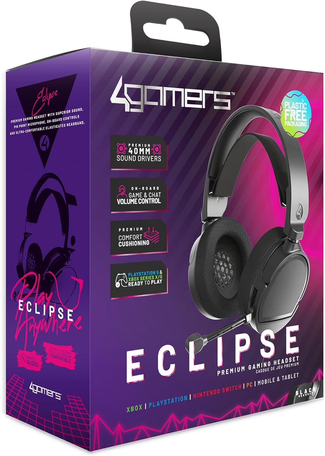 4Gamers Eclipse Premium Gaming Headset Compatible with Xbox, PS4/PS5, Switch, PC - Black