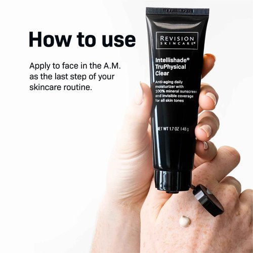 Revision Skincare Intellishade® TruPhysical Clear SPF 50, 100% Mineral Face Sunscreen, Oil-Free Anti-Aging Moisturizer with SPF and Vitamin C, Invisible Sunscreen for Sensitive Skin, 1.7 oz