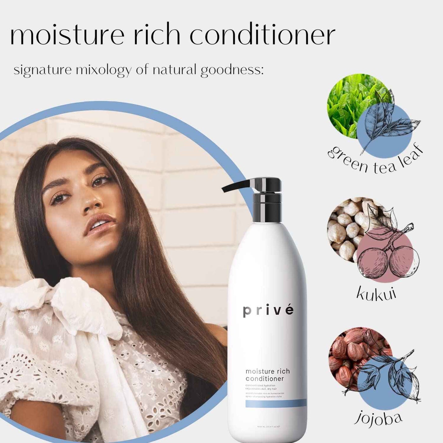 Privé Moisture Rich Conditioner nourishes dry hair/smoothes frizz/contains organic shea butter