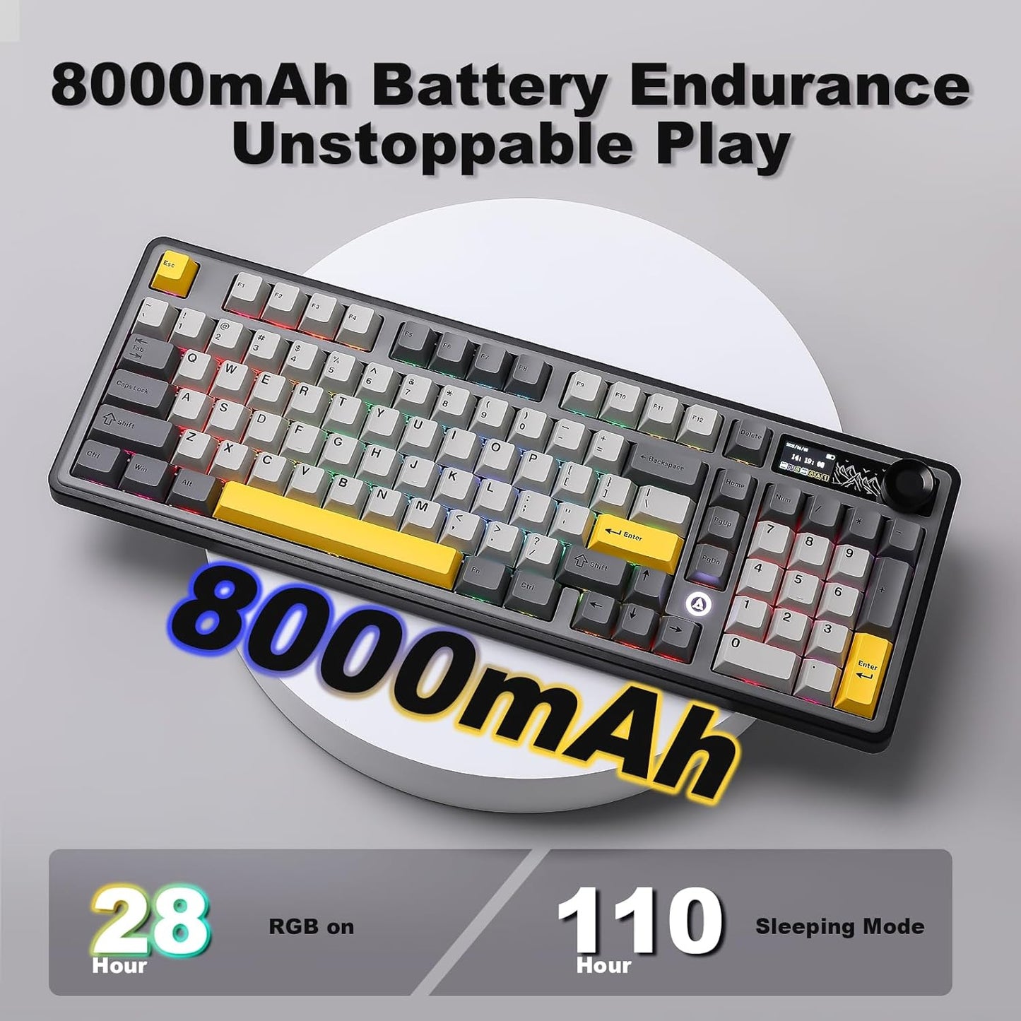 AJAZZ AK980 Wireless Keyboard with Smart Display & Knob,PBT Keycaps-MOA Highly Rounded Heat Sublimation