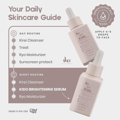 IKI Skincare - KIDO Brightening Serum - Reduces Dark Spots, Evens Skin Tone, Hydrates Deeply, Non-Irritating Formula, Kojic Acid, Alpha Arbutin, Retinol Serum for Face, Centella Asiatica, & Vitamin E