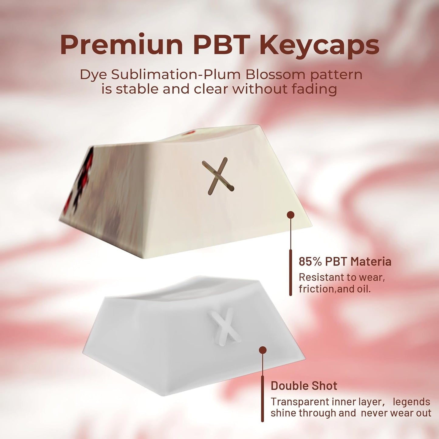 XVX Double Shot PBT Keycaps, Ink Plum Blossoms Keycaps, Side Printed Shine Through Keycap Sets, Cherry Profile Keyboard Caps with Dye Sublimation Suitable for MX Switches Mechanical Keyboard