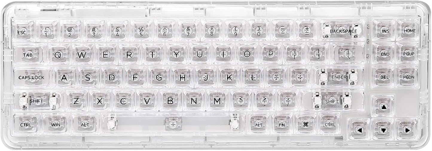 YUNZII X71 Transparent Mechanical Keyboard(Crystal Ice Switch,White), Coffee Cat Dye Sub PBT Keycaps(Cherry Profile, Coffee Cat)