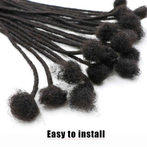 IXIMII 16 inch Dreadlock Extensions Human Hair 0.4cm 20 Strands Permanent Locs Extensions Soft Natural Black Human Dreads with Comb and Needle for Men Women Kids