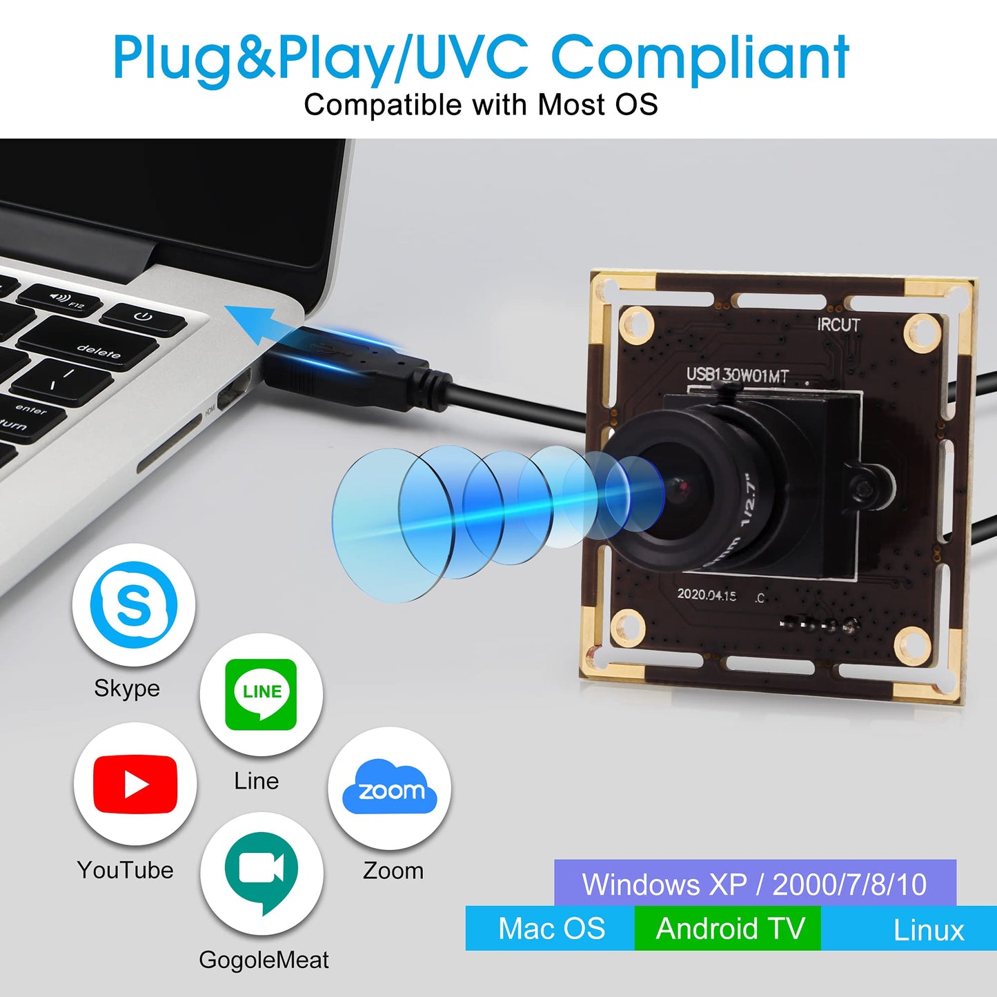 960P Low Light USB Camera Module for Computer Mini UVC USB2.0 Webcam Board 1.3megapixel 0.01Lux Low Illumination USB with Camera AR0130 3.6mm Lens PC Lightburn Camera for Raspberry Pi Laptop Opencv