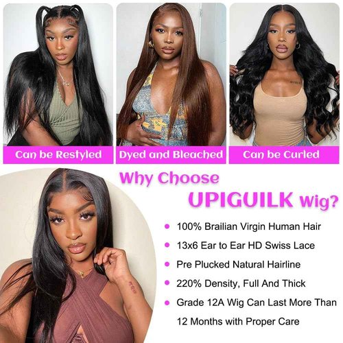 220 Density 13x6 Lace Front Wigs Human Hair 32 Inch Straight HD Lace Frontal Wigs Human Hair Pre Plucked with Baby Hair Glueless Wigs Brazilian Virgin Straight Wigs Human Hair for Women Natural Black