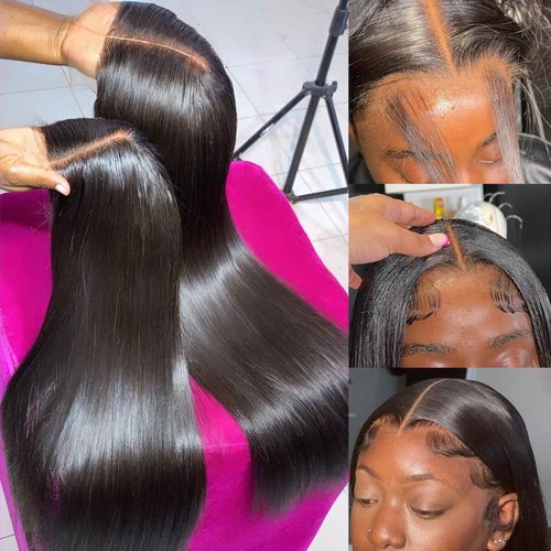 Zorssar 13x6 Lace Front Wig Human Hair Natural Color Straight HD Transparent Lace Front Wigs Straight Lace Frontal Wigs Glueless Lace Human Hair Pre Plucked 150% Density (13x6 1B, 24 in)