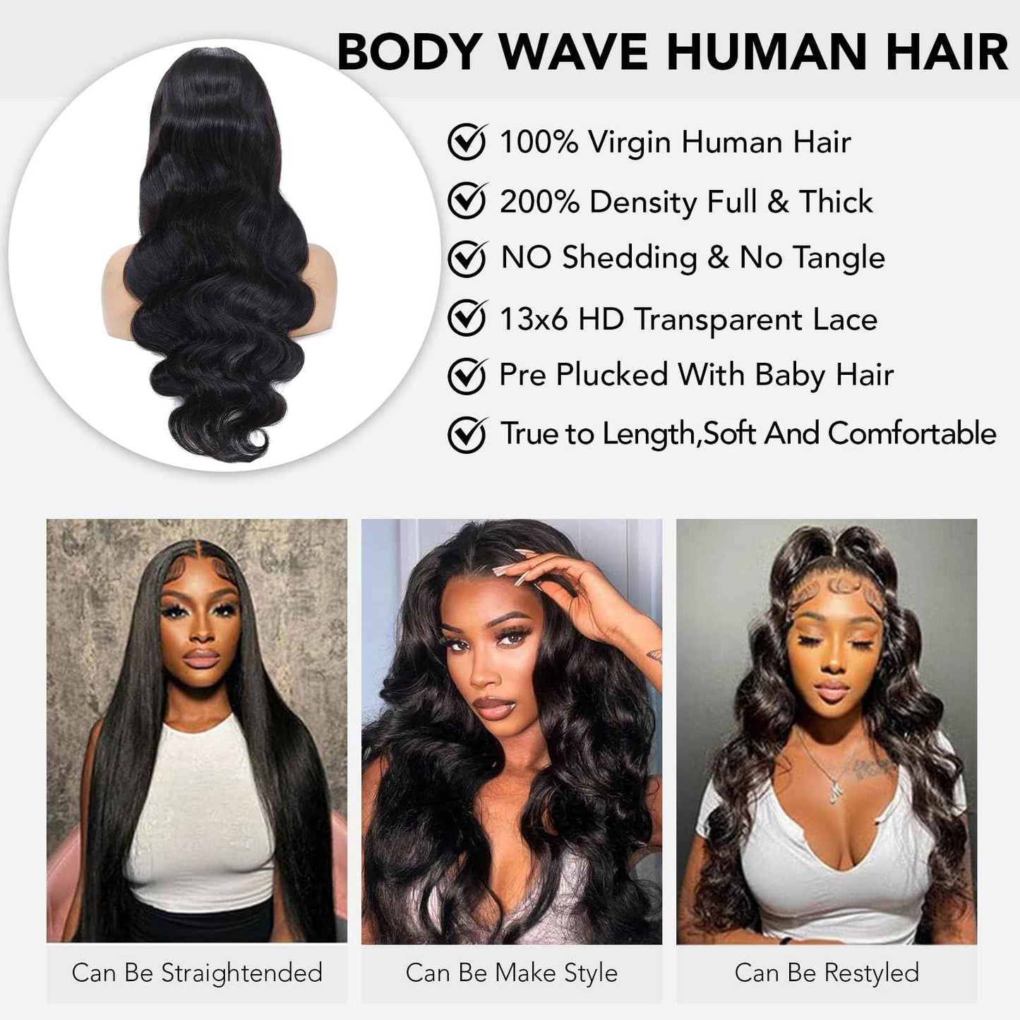 Pevrvfe 13x6 Lace Front Wigs Human Hair Pre Plucked with Baby hair 200 Density Body Wave HD Lace Front Wigs Human Hair 22 Inch Lace Frontal Wigs for Black Women Natural Color Glueless Wig
