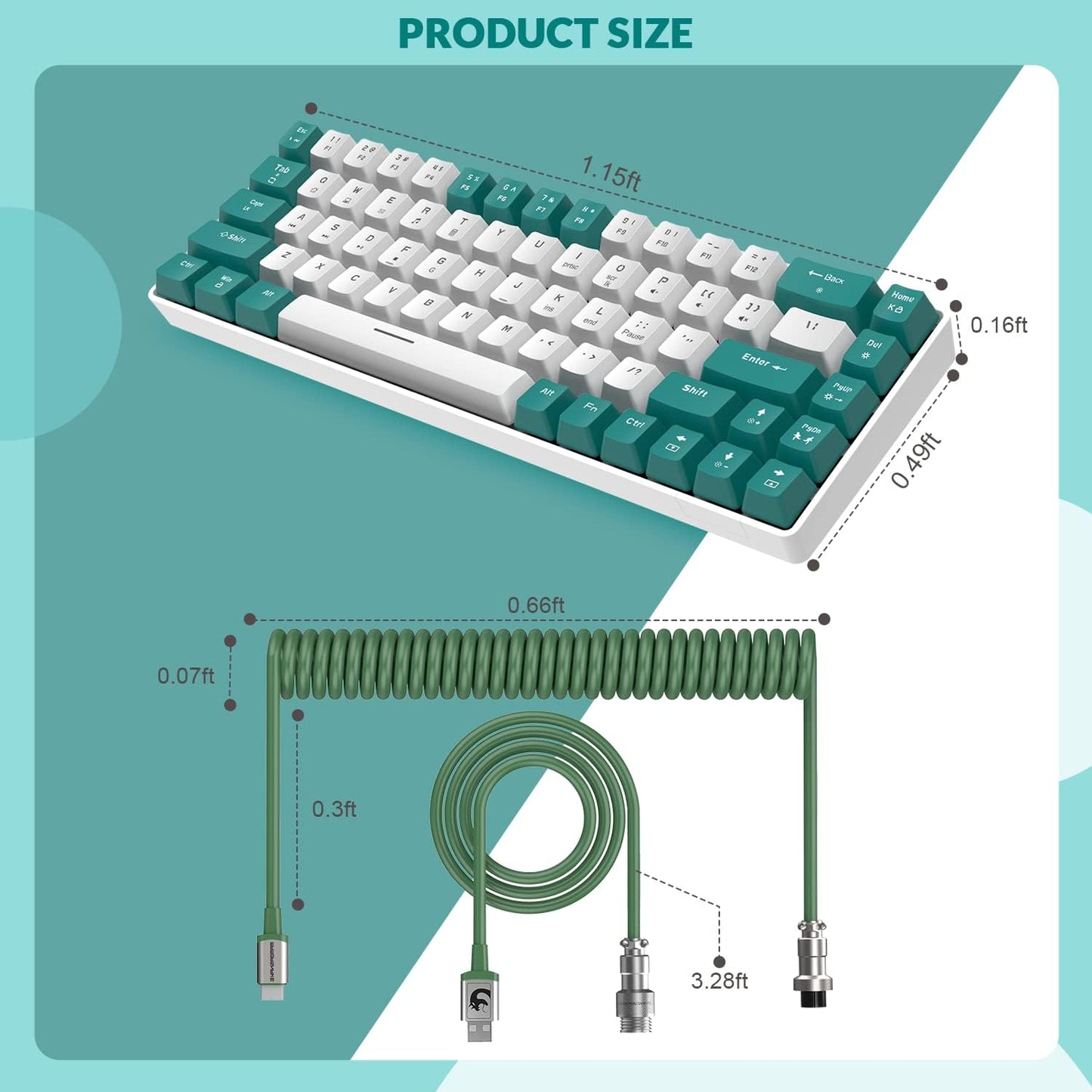 ZIYOU LANG RK-T8PR0 Wired 65% Mechanical Gaming Keyboard and Mouse Combo with RGB LED Backlit Anti-ghosting TKL Mini 68 Key Coiled C to A Cable Tactile Blue Switch for PS4 PS5 Xbox PC Mac Gamer(Green)