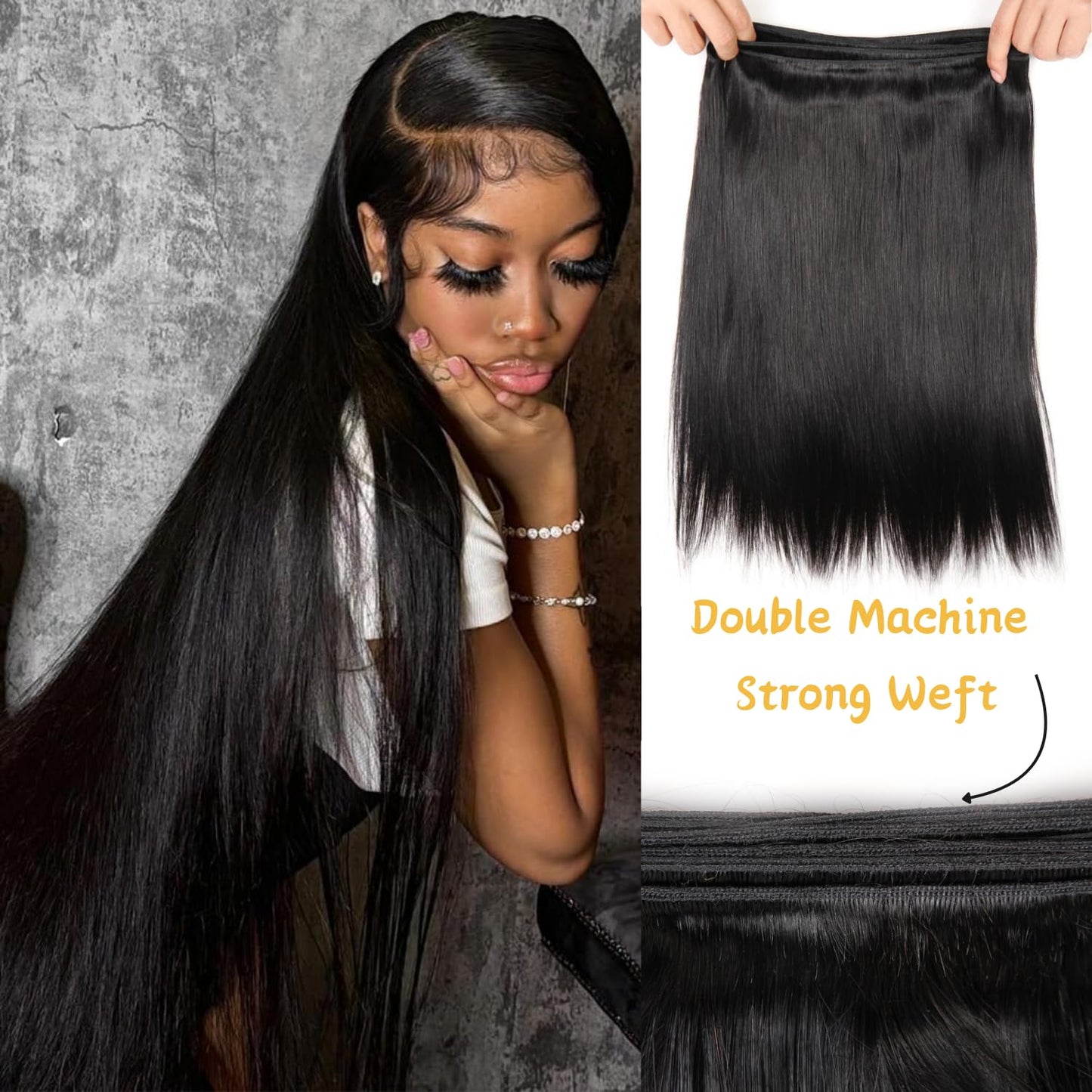 12A Human Hair Bundles Straight 3 Bundles Human Hair 24 26 28 Inch 100% Unprocessed 12A Brazilian Virgin Hair Weave Straight Human Hair Extensions Quick Weave Hair Bundles For Women
