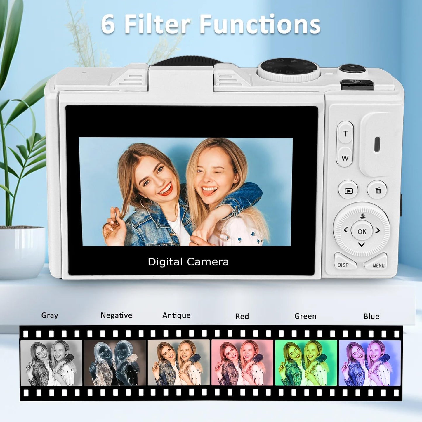 64MP Digital Camera for Photography and Video: 4K Vlogging Camera for YouTube with 3'' Flip Screen and 32GB TF Card, 16X Zoom Digital Camera for Gift (White)