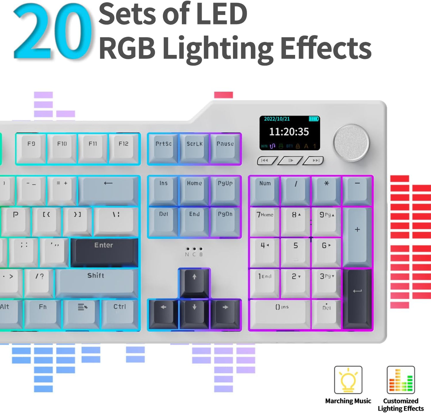 AJAZZ AK35I V3 104-Key Full Size Wired Gasket Mount Gaming Keyboard with Multimedia Buttons & Knob Control | Five Layer Pad | OEM Profile PBT Keycaps | Blue Backlit Custom Keyboard