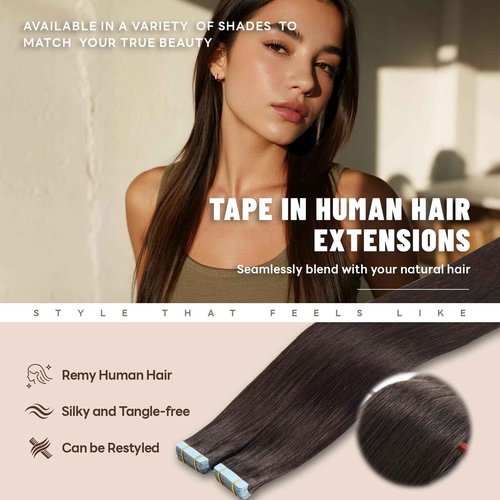 LuxeTress Tape in Hair Extensions Human Hair 18 Inch 50g 20Pcs Remy Human Hair Extensions Invisible Straight Seamless Tape in Extensions (18in, 50g, #2)