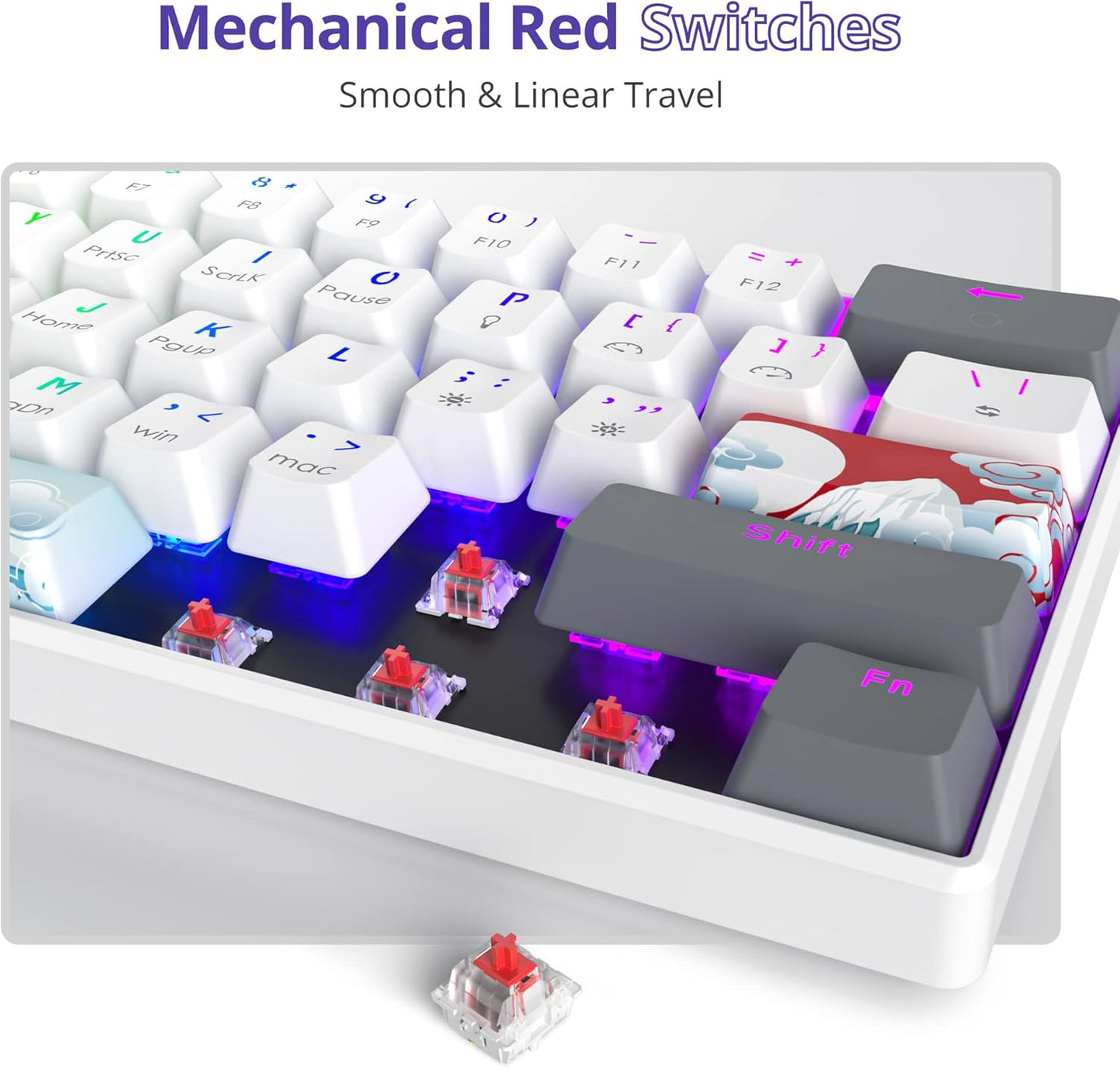 60 Percent Gaming Keyboard Mechanical with Linear Red Switch, 65% Wired Ultra-Compact Mini Keyboard Rainbow with PBT Keycaps for Ps4/Ps5/Xbox(68 Green)
